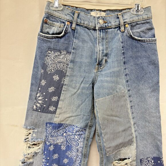 Free People We The Free Patchwork Wide-Leg Pieced Cropped Jeans Sz 27 - Picture 3 of 11